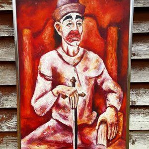 The Clown King Oil Painting Signed Mohawk - Vintage Clown Painting
